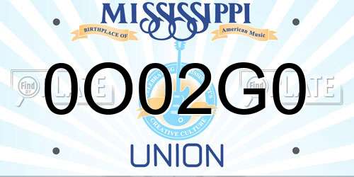 0O02G0 Mississippi License Plate