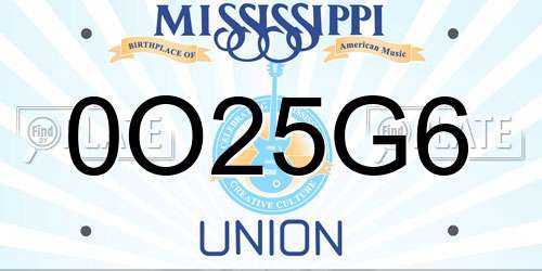 0O25G6 Mississippi License Plate