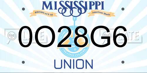 0O28G6 Mississippi License Plate
