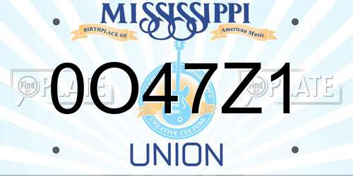 0O47Z1 Mississippi License Plate