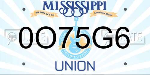 0O75G6 Mississippi License Plate