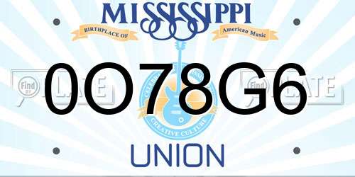 0O78G6 Mississippi License Plate