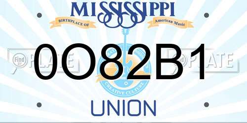 0O82B1 Mississippi License Plate