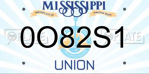 0O82S1 Mississippi License Plate