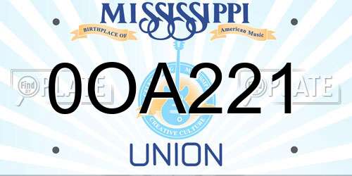 0OA221 Mississippi License Plate