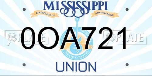0OA721 Mississippi License Plate