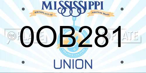 0OB281 Mississippi License Plate