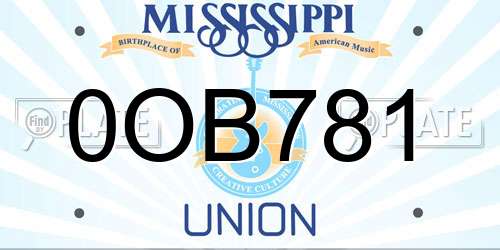 0OB781 Mississippi License Plate