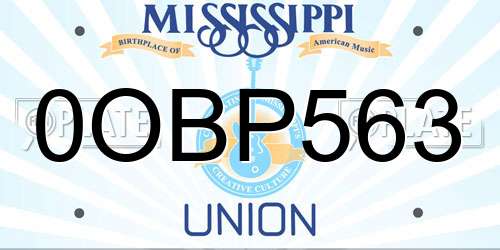 0OBP563 Mississippi License Plate