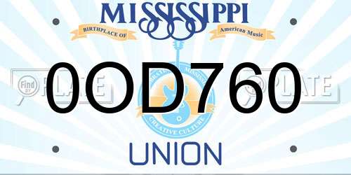 0OD760 Mississippi License Plate