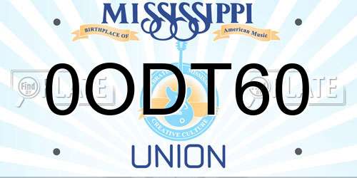 0ODT60 Mississippi License Plate