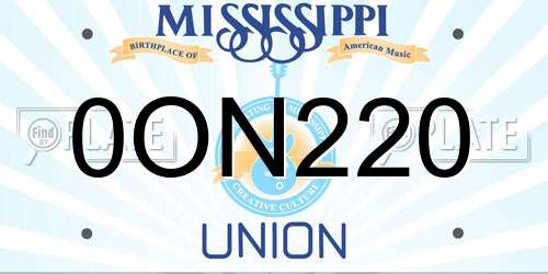 0ON220 Mississippi License Plate