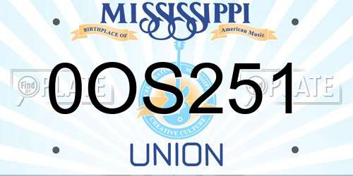 0OS251 Mississippi License Plate