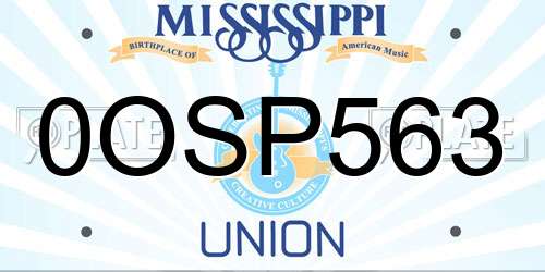 0OSP563 Mississippi License Plate