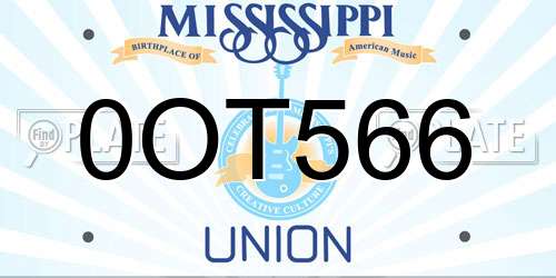0OT566 Mississippi License Plate