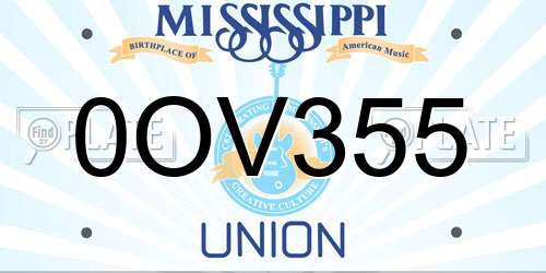 0OV355 Mississippi License Plate