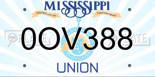 0OV388 Mississippi License Plate