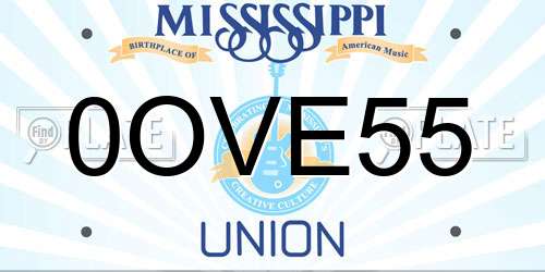 0OVE55 Mississippi License Plate