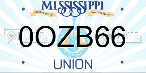 0OZB66 Mississippi License Plate