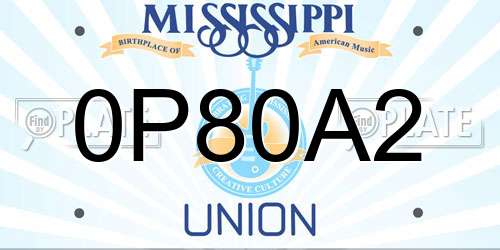 0P80A2 Mississippi License Plate
