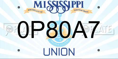0P80A7 Mississippi License Plate