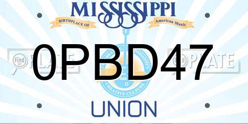 0PBD47 Mississippi License Plate