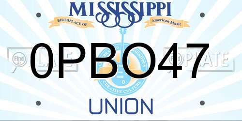 0PBO47 Mississippi License Plate