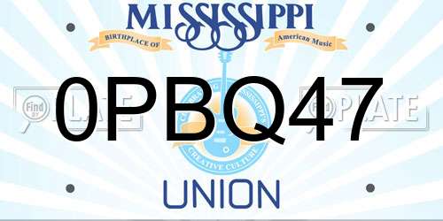 0PBQ47 Mississippi License Plate
