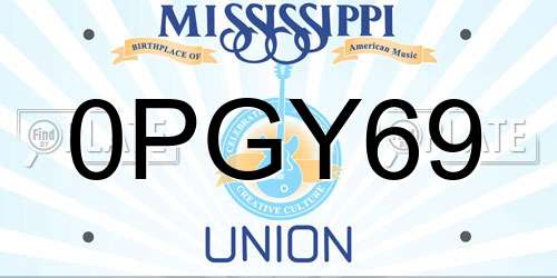 0PGY69 Mississippi License Plate