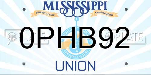 0PHB92 Mississippi License Plate