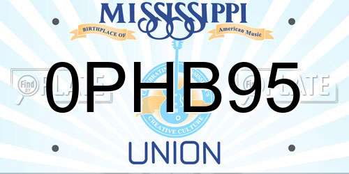 0PHB95 Mississippi License Plate