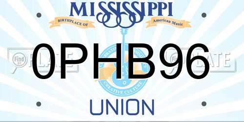 0PHB96 Mississippi License Plate