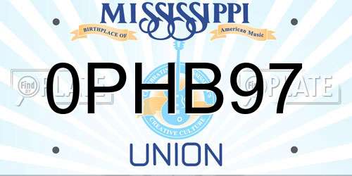 0PHB97 Mississippi License Plate
