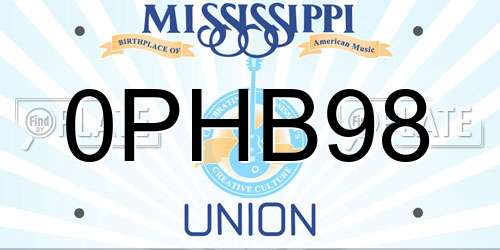 0PHB98 Mississippi License Plate