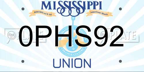 0PHS92 Mississippi License Plate