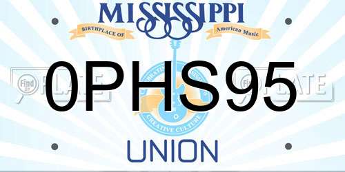 0PHS95 Mississippi License Plate