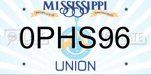 0PHS96 Mississippi License Plate