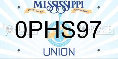 0PHS97 Mississippi License Plate