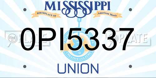 0PI5337 Mississippi License Plate