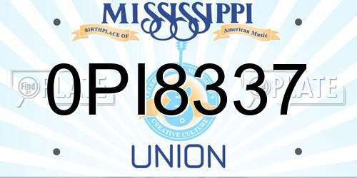 0PI8337 Mississippi License Plate