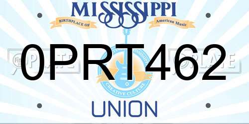 0PRT462 Mississippi License Plate