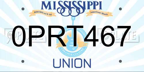 0PRT467 Mississippi License Plate