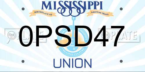 0PSD47 Mississippi License Plate