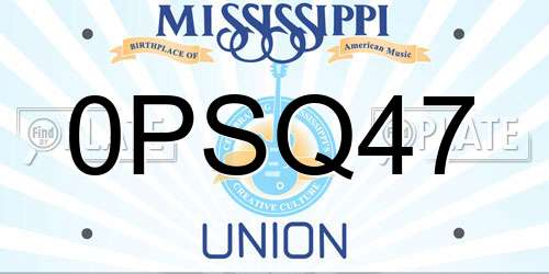 0PSQ47 Mississippi License Plate