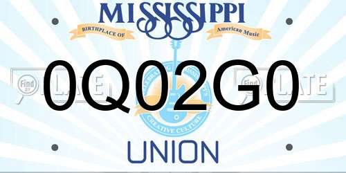 0Q02G0 Mississippi License Plate