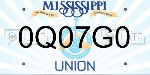 0Q07G0 Mississippi License Plate