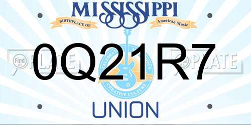 0Q21R7 Mississippi License Plate