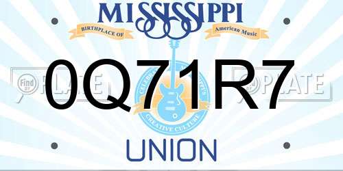 0Q71R7 Mississippi License Plate