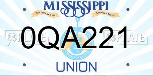 0QA221 Mississippi License Plate
