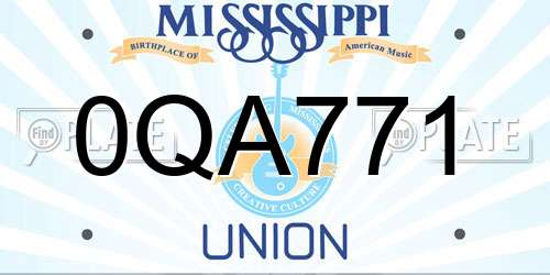 0QA771 Mississippi License Plate